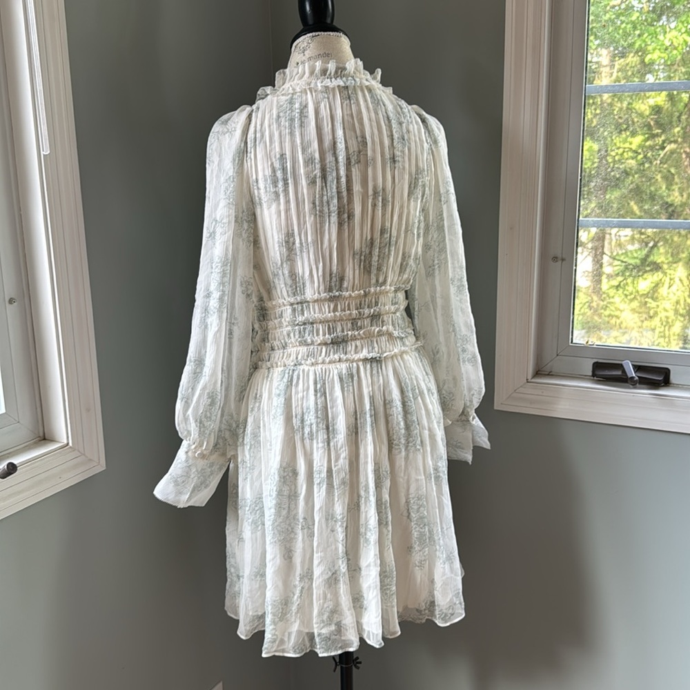 Rebecca Taylor smocked waist silk toile midi dress long sleeved EUC size 8 - Picture 5 of 16